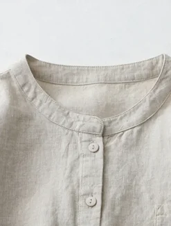 Best Women's Shirt Cotton Linen Shirts Button Up Blouse Solid Color Basic Casual 3/4 Length Sleeve Turtleneck Regular Tops Daily Buttons White Beige Light Blue Fall Winter Women Shirts