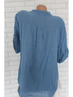 Discount Women's Shirt Cotton Linen Shirts Button Up Blouse Plain Fashion V Neck Street Daily Buttons Pocket White Red Blue Beige Summer Women Shirts
