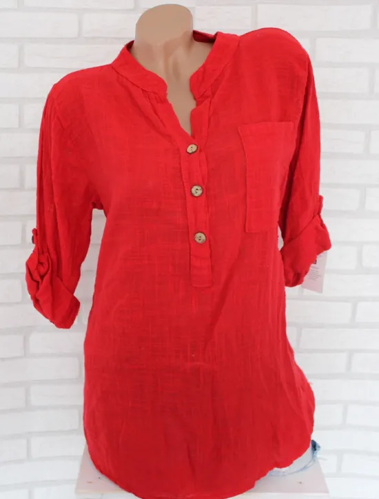 Discount Women's Shirt Cotton Linen Shirts Button Up Blouse Plain Fashion V Neck Street Daily Buttons Pocket White Red Blue Beige Summer Women Shirts