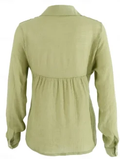 Women's Shirt Cotton Linen Shirts Button Up Blouse Solid Color Basic Casual Long Sleeve Shirt Collar Regular Tops Daily Buttons Yellow Green Summer Spring Women Shirts