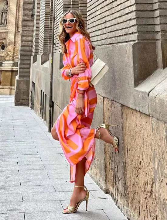 New Women's Shirt Dress Bodycon Wrap Dress Maxi long Dress Outdoor Daily Fashion Boho Shirt Collar Ruched Split Long Sleeve Summer Fall Spring 2023 Regular Fit Orange Green Women Casual Dress