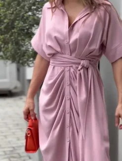 Best Women's Shirt Dress Casual Dress Sheath Dress Midi Dress Date Vacation Basic Modern Shirt Collar Ruched Button Short Sleeve Summer Spring Loose Fit Plain Women White Dresses
