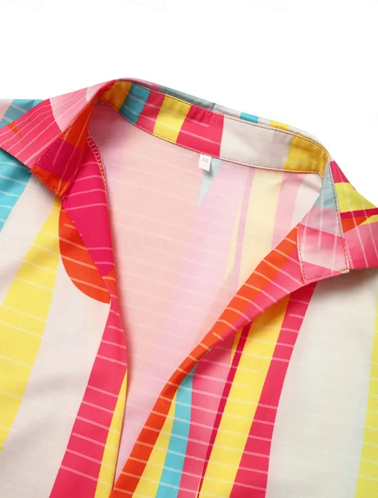 New Women's Shirt Dress Casual Dress Color Block Rainbow Patchwork Print Shirt Collar Maxi long Dress Stylish Casual Daily Long Sleeve Fall Winter Women Casual Dress
