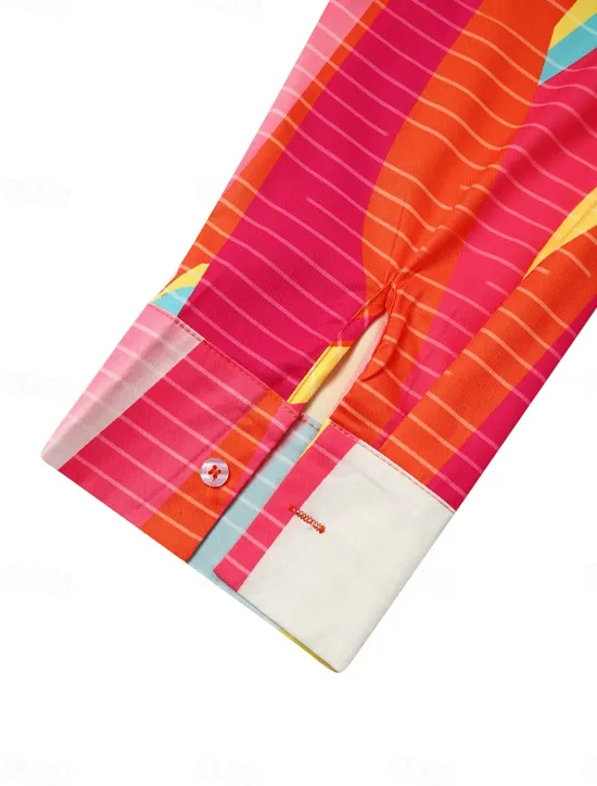 New Women's Shirt Dress Casual Dress Color Block Rainbow Patchwork Print Shirt Collar Maxi long Dress Stylish Casual Daily Long Sleeve Fall Winter Women Casual Dress