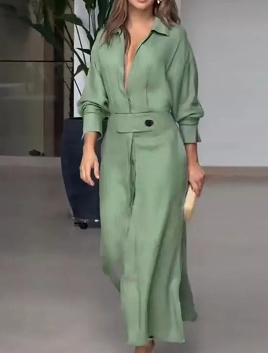 Hot Women's Shirt Dress Maxi long Dress Office Daily Basic Modern Shirt Collar Pocket Long Sleeve Summer Spring Regular Fit Plain Women White Dresses