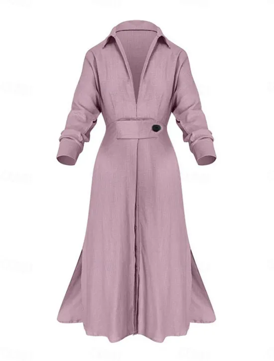 Hot Women's Shirt Dress Maxi long Dress Office Daily Basic Modern Shirt Collar Pocket Long Sleeve Summer Spring Regular Fit Plain Women White Dresses