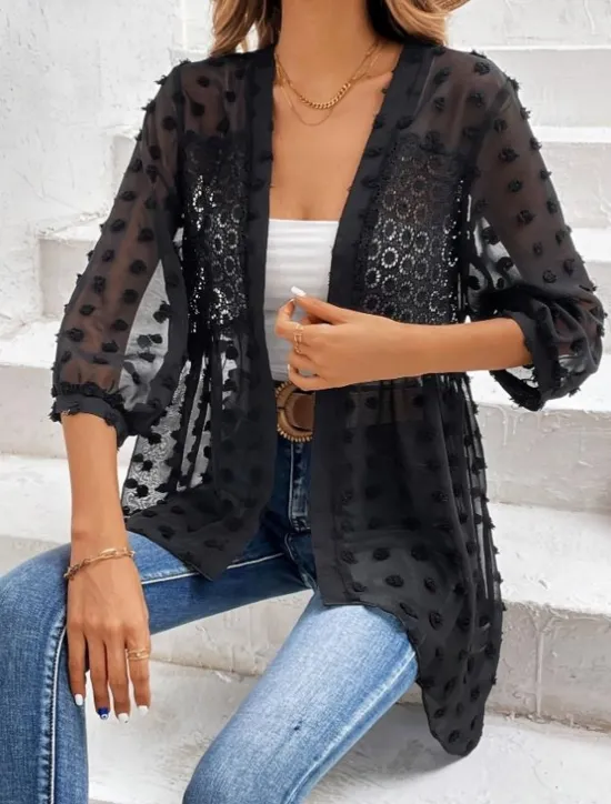 New Women's Shirt Elegant Ladies Solid Color Eyelet Asymmetric Hem Long Sleeve V Neck Daily Black White Spring Fall Winter Women Blouses & Shirts