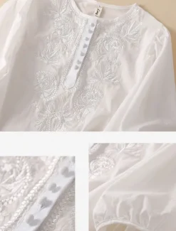 Clearance Women's Shirt Floral Basic Casual Half Sleeve Crew Neck Regular Tops Daily Ruched Embroidered Buttons White Yellow Blue Khaki Summer Women Shirts