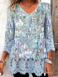Best Women's Shirt Floral Graphic 3D Basic Casual Short Sleeve V Neck Regular Tops Daily Patchwork Buttons Lace Trim Pink Blue Green Summer Women Blouses & Shirts