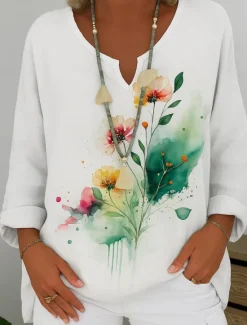 Clearance Women's Shirt Floral Graphic Abstract Elegant Bohemia Vintage Long Sleeve V Neck Regular Tops Daily Holiday Pink Blue Purple Green Summer Spring Women Shirts