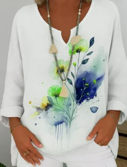 Clearance Women's Shirt Floral Graphic Abstract Elegant Bohemia Vintage Long Sleeve V Neck Regular Tops Daily Holiday Pink Blue Purple Green Summer Spring Women Shirts