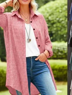 Best Women's Shirt Jacket Casual Jacket Comfortable Breathable Buttons Print Casual Plaid Vacation Street Casual Daily Wear Single Breasted Long Turndown Regular Fit Long Sleeve Outerwear Black Red Blue Women Jackets