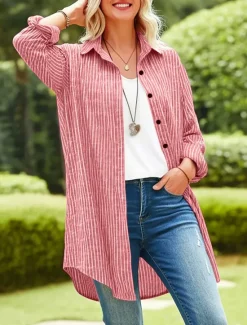 Best Women's Shirt Jacket Casual Jacket Comfortable Breathable Buttons Print Casual Plaid Vacation Street Casual Daily Wear Single Breasted Long Turndown Regular Fit Long Sleeve Outerwear Black Red Blue Women Jackets