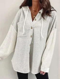 Women's Shirt Jacket Comfortable Patchwork Vintage Simple Classic Color Block School Outdoor Office Work Cardigan Regular Hoodie Loose Fit Long Sleeve Outerwear Light Pink Black Camel Spring Fall Women Jackets