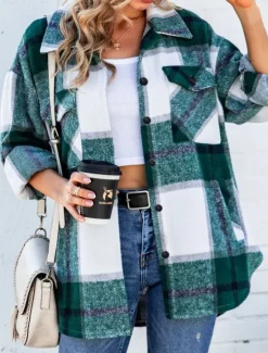 Discount Women's Shirt Jacket Comfortable Breathable Zipper Pocket Casual Plaid Vacation Street Casual Daily Wear Single Breasted Regular Turndown Regular Fit Long Sleeve Outerwear Royal Blue Green Khaki Women Jackets