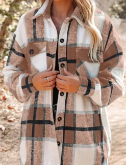 Discount Women's Shirt Jacket Comfortable Breathable Zipper Pocket Casual Plaid Vacation Street Casual Daily Wear Single Breasted Regular Turndown Regular Fit Long Sleeve Outerwear Royal Blue Green Khaki Women Jackets