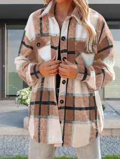 Discount Women's Shirt Jacket Comfortable Breathable Zipper Pocket Casual Plaid Vacation Street Casual Daily Wear Single Breasted Regular Turndown Regular Fit Long Sleeve Outerwear Royal Blue Green Khaki Women Jackets