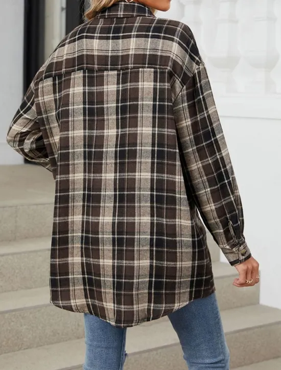 Discount Women's Shirt Jacket Shacket Warm Breathable Buttons Pocket Print Casual Plaid Vacation Street Daily Wear Going out Single Breasted Regular Turndown Regular Fit Long Sleeve Outerwear Brown Green Fall Women Jackets