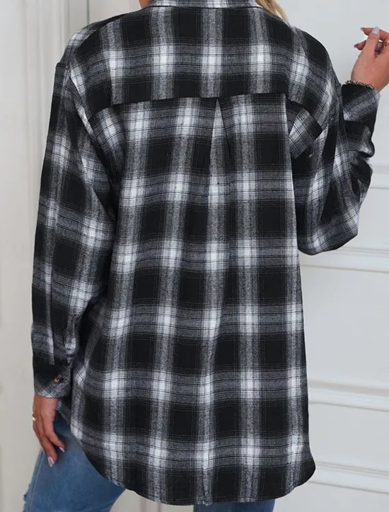 Women's Shirt Jacket Shacket Warm Breathable Buttons Pocket Print Casual Plaid Vacation Street Daily Wear Going out Single Breasted Regular Turndown Regular Fit Long Sleeve Outerwear Black Red Green Women Jackets