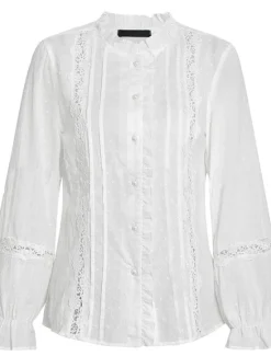Best Women's Shirt Lace Shirt Blouse Eyelet top Elegant Vintage Fashion Lace Patchwork Buttons Long Sleeve Regular Tops Daily Weekend Spring Fall Women Lace Tops