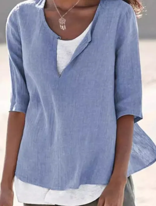 Discount Women's Shirt Linen Shirt Cotton Linen Shirts Plain Daily Stylish Basic 3/4 Length Sleeve V Neck Regular Tops Work Daily Holiday Black White Blue Spring Fall Women Shirts