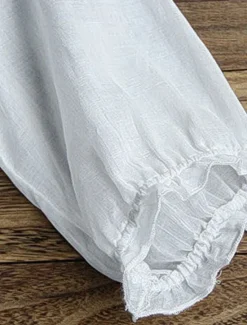 Women's Shirt Linen Shirt Blouse Cotton Linen Shirts Solid Color Fashion Round Neck Street Daily Embroidered White Yellow Red Green Khaki Summer Women Shirts