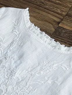 Women's Shirt Linen Shirt Blouse Cotton Linen Shirts Solid Color Fashion Round Neck Street Daily Embroidered White Yellow Red Green Khaki Summer Women Shirts