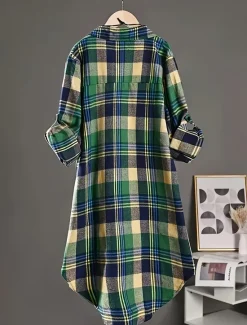 Best Women's Shirt Linen-Inspired Shirts Button Up Stripes and Plaid Daily Shirt Collar Daily Check Pattern Spring, Fall, Winter, Summer Women Shirts