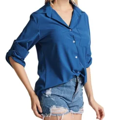 Best Women's Shirt Linen-Inspired Shirts Button Up Blouse Plain Elegant Business Basic Long Sleeve Shirt Collar Regular Tops Work Daily Weekend Black White Gray Fall & Winter Women Shirts