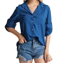 Best Women's Shirt Linen-Inspired Shirts Button Up Blouse Plain Elegant Business Basic Long Sleeve Shirt Collar Regular Tops Work Daily Weekend Black White Gray Fall & Winter Women Shirts