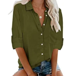 Best Women's Shirt Linen-Inspired Shirts Button Up Blouse Plain Elegant Business Basic Long Sleeve Shirt Collar Regular Tops Work Daily Weekend Black White Gray Fall & Winter Women Shirts