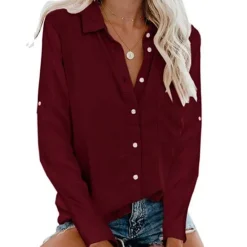 Best Women's Shirt Linen-Inspired Shirts Button Up Blouse Plain Elegant Business Basic Long Sleeve Shirt Collar Regular Tops Work Daily Weekend Black White Gray Fall & Winter Women Shirts