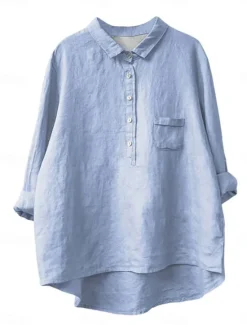 Best Women's Shirt Linen-Inspired Shirts Long Sleeve Shirt Collar White Blue Green Spring & Fall Women Shirts