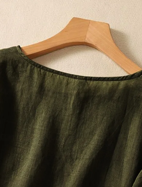 Outlet Women's Shirt Linen-Inspired Shirts Blouse Floral Stylish Casual Long Sleeve Crew Neck Regular Tops Daily Embroidered White Army Green Red Blue Summer Spring Fall Women Shirts|Spring Tops