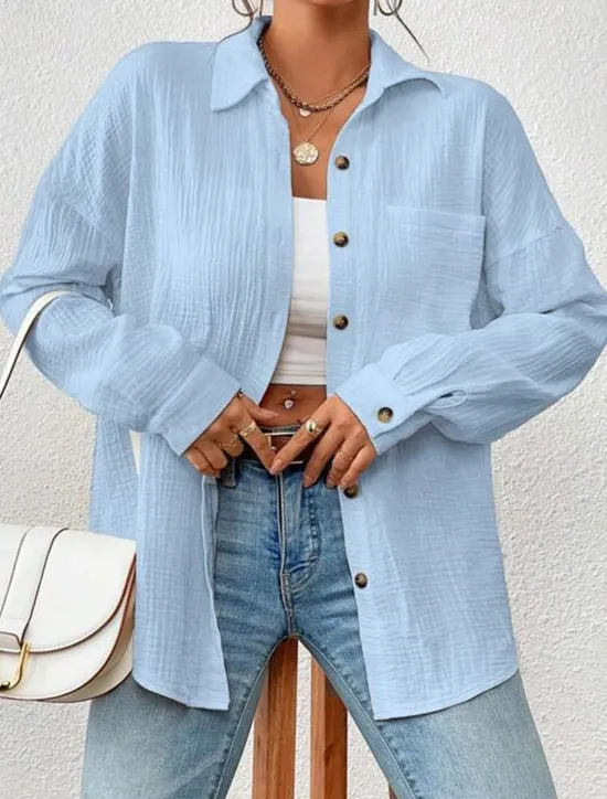 Sale Women's Shirt Linen-Inspired Shirts Button Up Plain Daily Stylish Basic Long Sleeve Batwing Sleeve Shirt Collar Regular Tops Work Daily Holiday Buttons Pocket White Yellow Blue Spring Fall Women Shirts