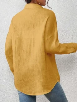 Sale Women's Shirt Linen-Inspired Shirts Button Up Plain Daily Stylish Basic Long Sleeve Batwing Sleeve Shirt Collar Regular Tops Work Daily Holiday Buttons Pocket White Yellow Blue Spring Fall Women Shirts
