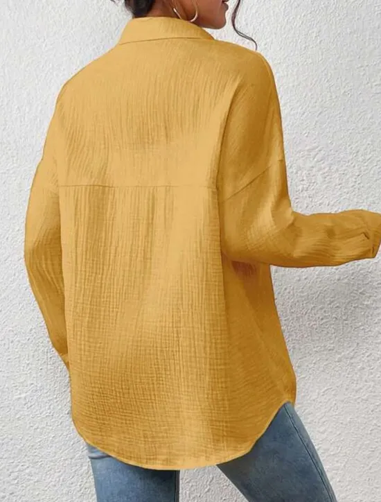 Sale Women's Shirt Linen-Inspired Shirts Button Up Plain Daily Stylish Basic Long Sleeve Batwing Sleeve Shirt Collar Regular Tops Work Daily Holiday Buttons Pocket White Yellow Blue Spring Fall Women Shirts