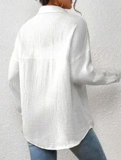 Sale Women's Shirt Linen-Inspired Shirts Button Up Plain Daily Stylish Basic Long Sleeve Batwing Sleeve Shirt Collar Regular Tops Work Daily Holiday Buttons Pocket White Yellow Blue Spring Fall Women Shirts