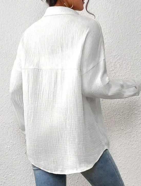 Sale Women's Shirt Linen-Inspired Shirts Button Up Plain Daily Stylish Basic Long Sleeve Batwing Sleeve Shirt Collar Regular Tops Work Daily Holiday Buttons Pocket White Yellow Blue Spring Fall Women Shirts