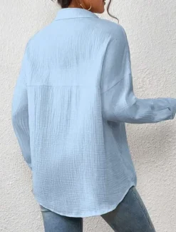 Sale Women's Shirt Linen-Inspired Shirts Button Up Plain Daily Stylish Basic Long Sleeve Batwing Sleeve Shirt Collar Regular Tops Work Daily Holiday Buttons Pocket White Yellow Blue Spring Fall Women Shirts