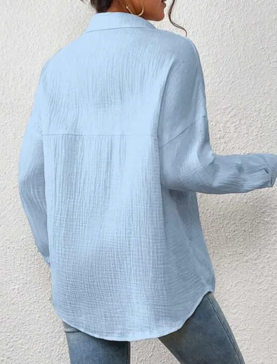 Sale Women's Shirt Linen-Inspired Shirts Button Up Plain Daily Stylish Basic Long Sleeve Batwing Sleeve Shirt Collar Regular Tops Work Daily Holiday Buttons Pocket White Yellow Blue Spring Fall Women Shirts