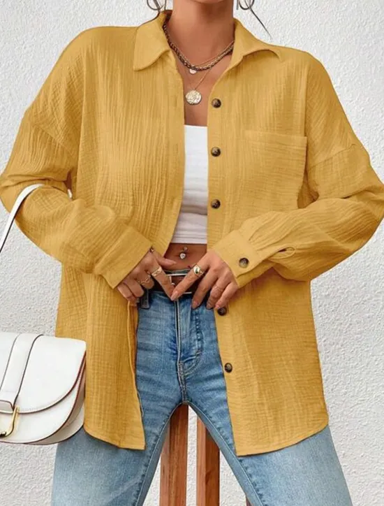 Sale Women's Shirt Linen-Inspired Shirts Button Up Plain Daily Stylish Basic Long Sleeve Batwing Sleeve Shirt Collar Regular Tops Work Daily Holiday Buttons Pocket White Yellow Blue Spring Fall Women Shirts