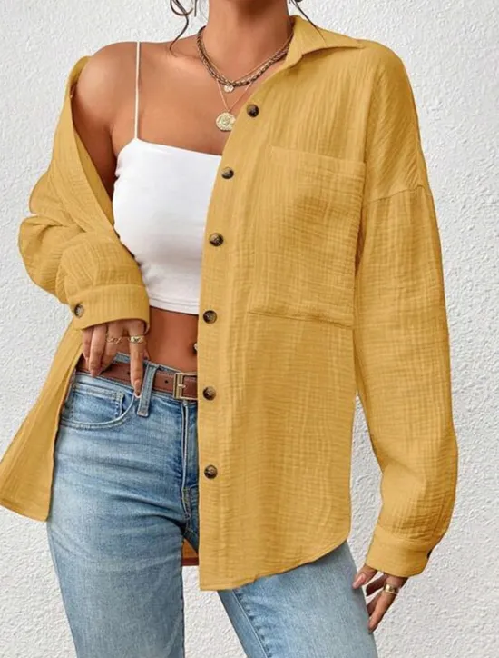 Sale Women's Shirt Linen-Inspired Shirts Button Up Plain Daily Stylish Basic Long Sleeve Batwing Sleeve Shirt Collar Regular Tops Work Daily Holiday Buttons Pocket White Yellow Blue Spring Fall Women Shirts