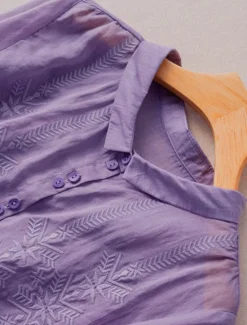 New Women's Shirt Linen-Inspired Shirts Button Up Solid Color Floral Casual Boho 3/4 Length Sleeve Elbow Sleeve Shirt Collar Regular Tops Daily Going out Embroidered Yellow Blue Purple Khaki Summer Women Shirts