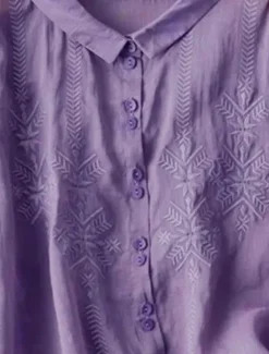 New Women's Shirt Linen-Inspired Shirts Button Up Solid Color Floral Casual Boho 3/4 Length Sleeve Elbow Sleeve Shirt Collar Regular Tops Daily Going out Embroidered Yellow Blue Purple Khaki Summer Women Shirts