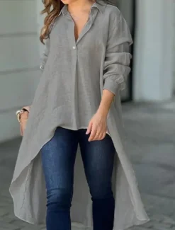 Outlet Women's Shirt Linen-Inspired Shirts Button Up Blouse Solid Color Elegant Daily Stylish Long Sleeve Shirt Collar Long Tops Work Daily Holiday Patchwork Buttons Red Blue Beige Gray Spring Fall Women Shirts