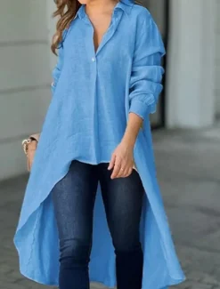 Outlet Women's Shirt Linen-Inspired Shirts Button Up Blouse Solid Color Elegant Daily Stylish Long Sleeve Shirt Collar Long Tops Work Daily Holiday Patchwork Buttons Red Blue Beige Gray Spring Fall Women Shirts
