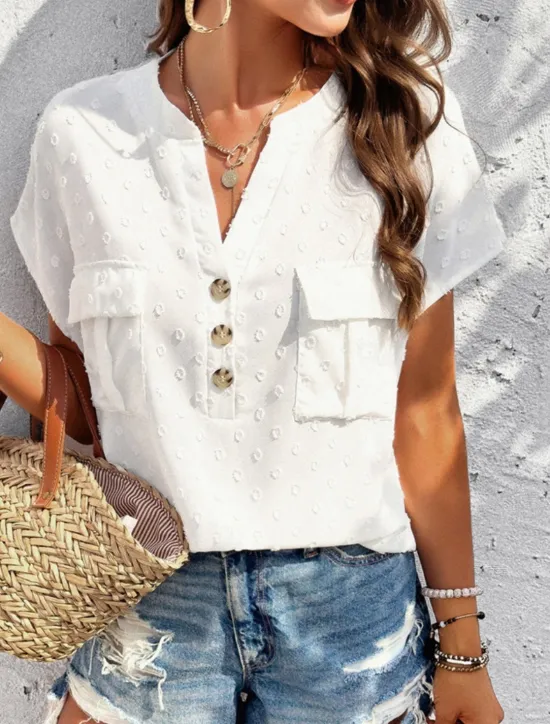 Clearance Women's Shirt Linen-Inspired Shirts Blouse Solid Color Stylish Casual Short Sleeve Notched Neck Regular Tops Daily Lace Patchwork Buttons Black White Wine Green Summer Spring Women Shirts