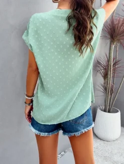 Clearance Women's Shirt Linen-Inspired Shirts Blouse Solid Color Stylish Casual Short Sleeve Notched Neck Regular Tops Daily Lace Patchwork Buttons Black White Wine Green Summer Spring Women Shirts