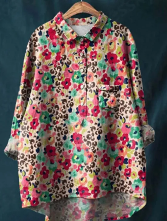 Discount Women's Shirt Linen-Inspired Shirts Long Sleeve Shirt Collar Red Navy Blue Blue Spring & Fall Women Shirts